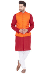 Buy Men's Blended Cotton Solid Kurta and Pyjama Set in Maroon