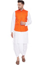 Buy Men's Blended Cotton Solid Kurta and Dhoti Set in White
