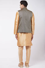 Buy Men's Blended Silk Woven Kurta Set in Rose Gold - Back