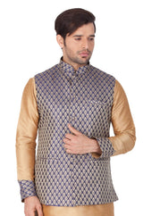 Men's Art Silk Blend Woven Modi Nehru Jacket In Blue