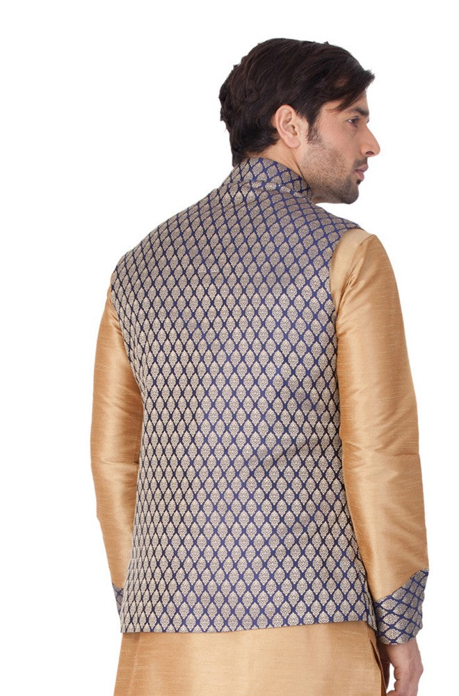 Men's Art Silk Blend Woven Modi Nehru Jacket In Blue