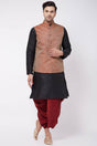 Buy Men's Blended Silk Woven Kurta Set in Black