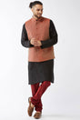 Buy Men's Blended Silk Woven Kurta Set in Black