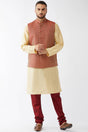 Buy Men's Blended Silk Woven Kurta Set in Cream