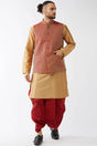 Buy Men's Blended Silk Woven Kurta Set in Rose Gold