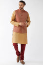 Buy Men's Blended Silk Woven Kurta Set in Rose Gold