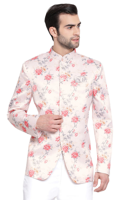 Buy Art Silk Floral Printed Jodhpuri in Peach