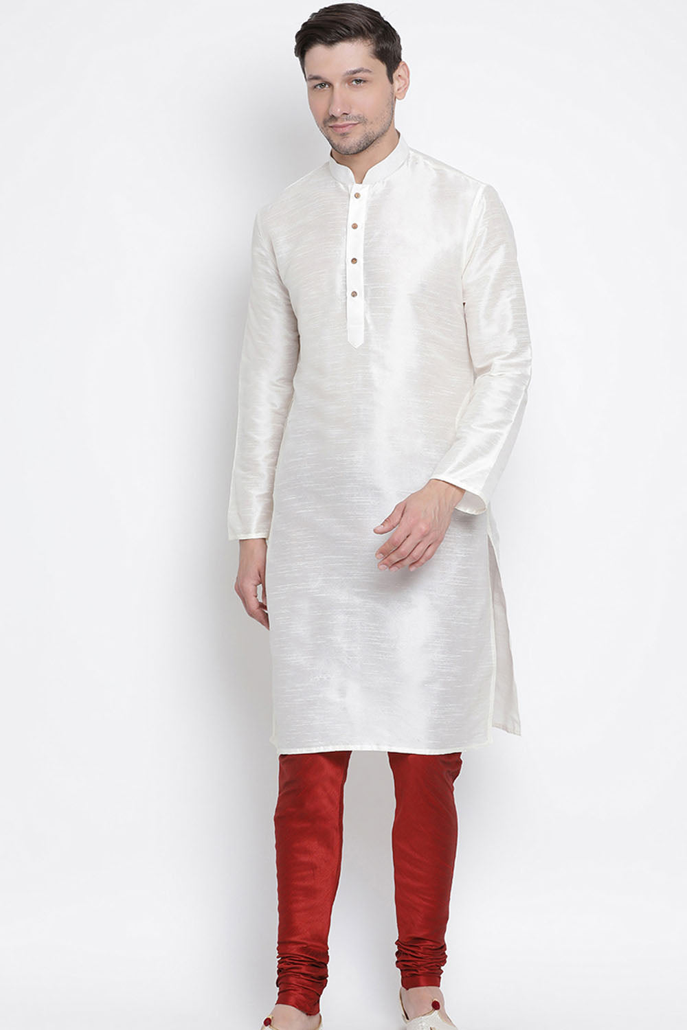 Men's Cotton Art Silk Kurta Set in White