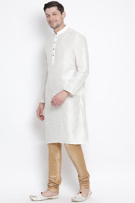 Men's Cotton Art Silk Kurta Set in White