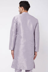 Buy Men's Blended Silk Solid Kurta in Lavender - Back
