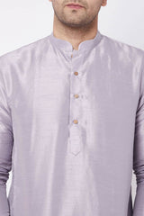 Buy Men's Blended Silk Solid Kurta in Lavender - Side