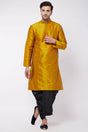 Buy Men's Blended Silk Solid Kurta Set in Mustard