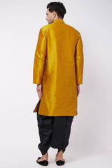 Buy Men's Blended Silk Solid Kurta Set in Mustard - Back