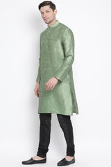 Men's Cotton Art Silk Kurta Set In Light Green