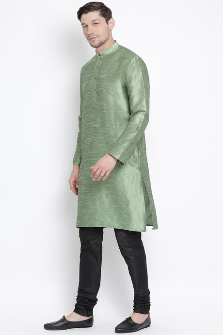 Men's Cotton Art Silk Kurta Set in Light Green