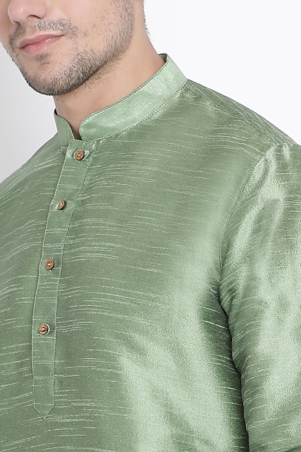 Men's Cotton Art Silk Kurta Set In Light Green