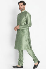 Men's Cotton Art Silk Kurta Set in Light Green