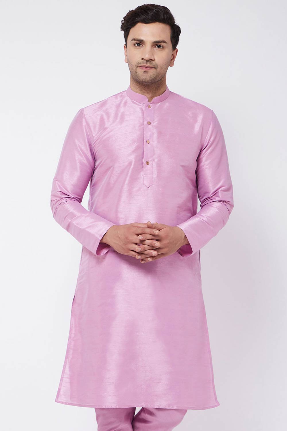 Buy Men's Blended Silk Solid Kurta in Pink