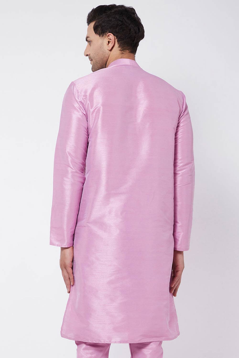 Buy Men's Blended Silk Solid Kurta in Pink - Back