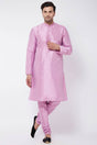 Buy Men's Blended Silk Solid Kurta Set in Onion Pink