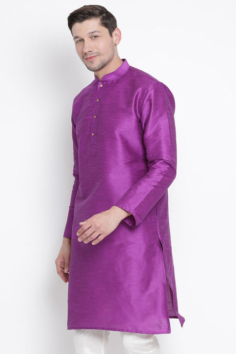 Men's Cotton Art Silk Kurta in Purple