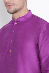 Men's Cotton Art Silk Kurta Set in Purple