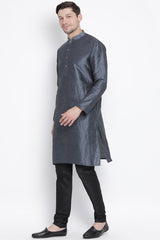 Men's Cotton Art Silk Kurta Set In Grey