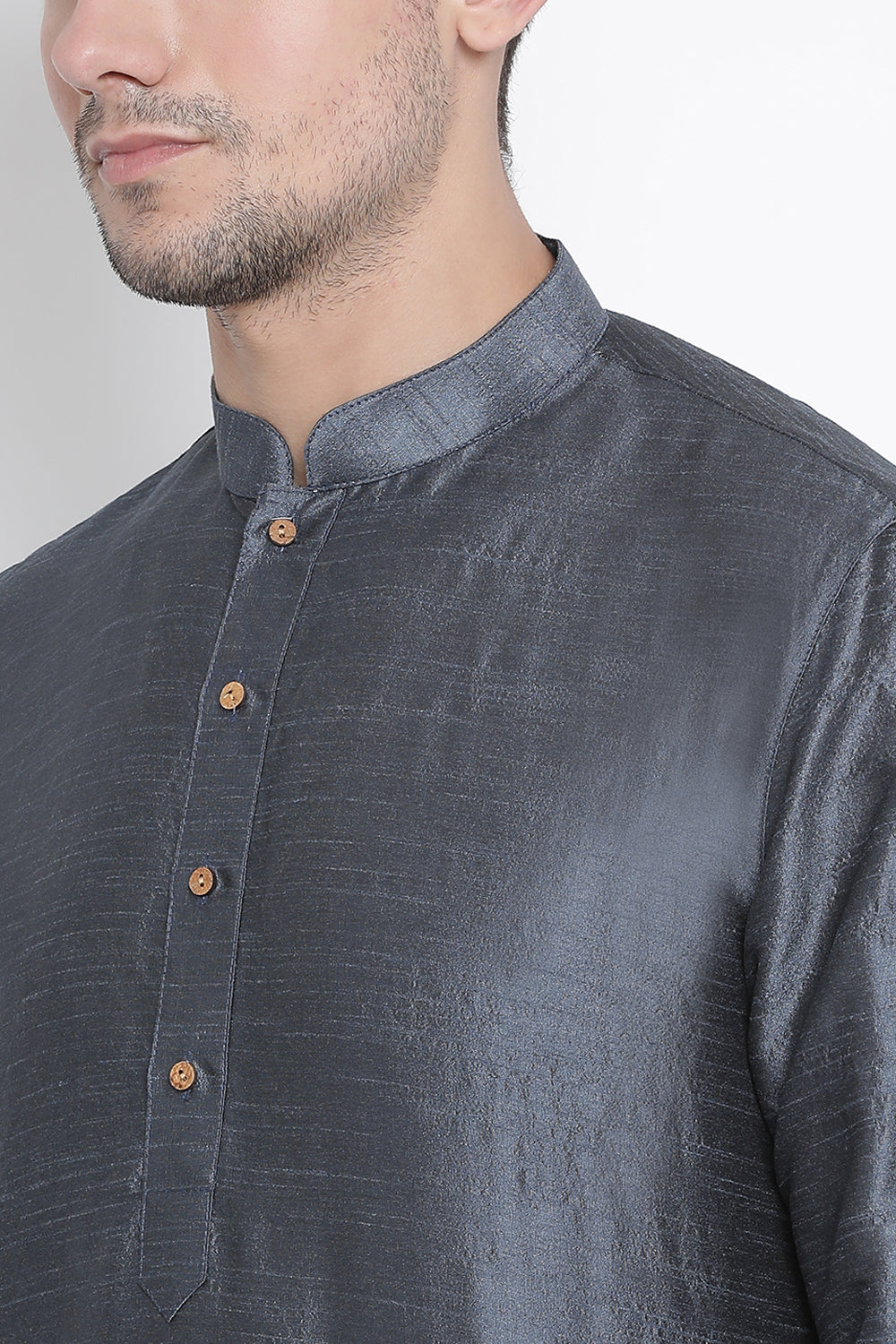 Men's Cotton Art Silk Kurta Set In Grey