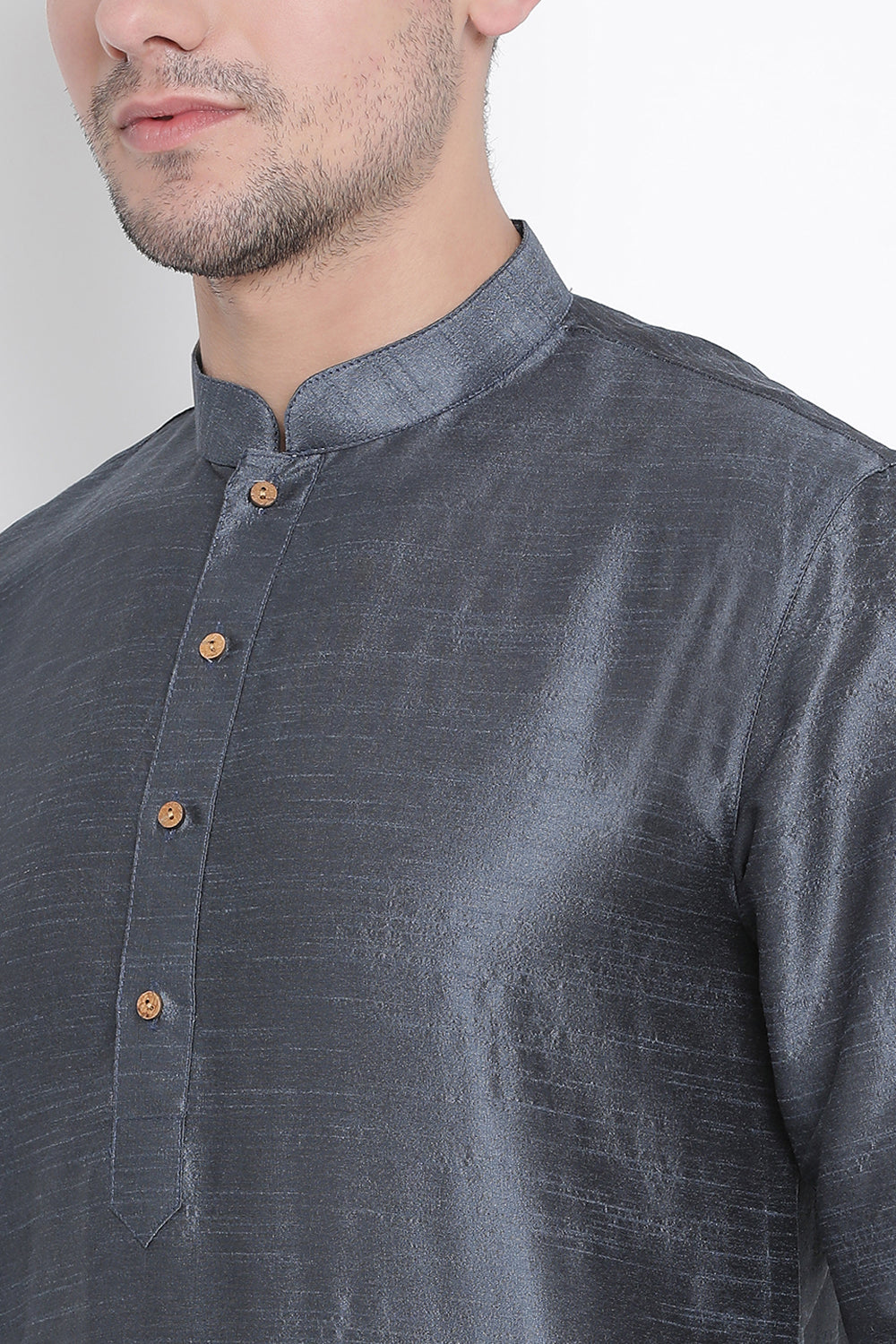 Men's Cotton Art Silk Kurta Set In Grey