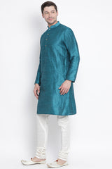 Men's Cotton Art Silk Kurta Set In Blue