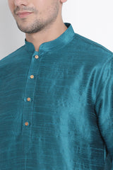 Men's Cotton Art Silk Kurta Set In Blue