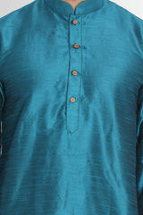 Men's Cotton Art Silk Kurta Set In Blue