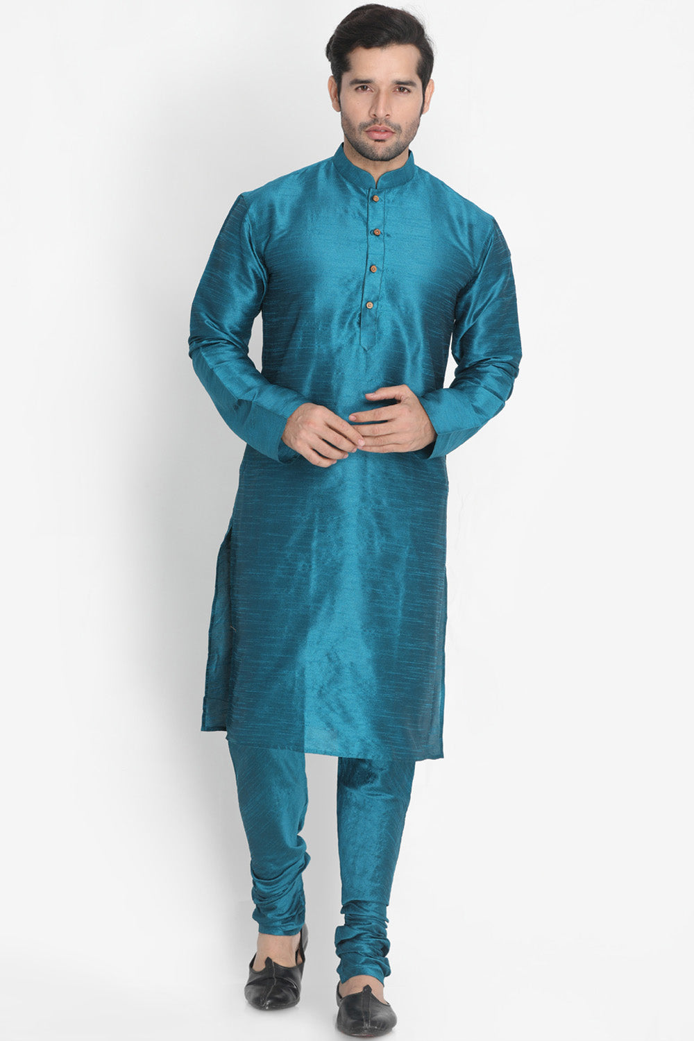 Men's Cotton Art Silk Kurta Set In Blue