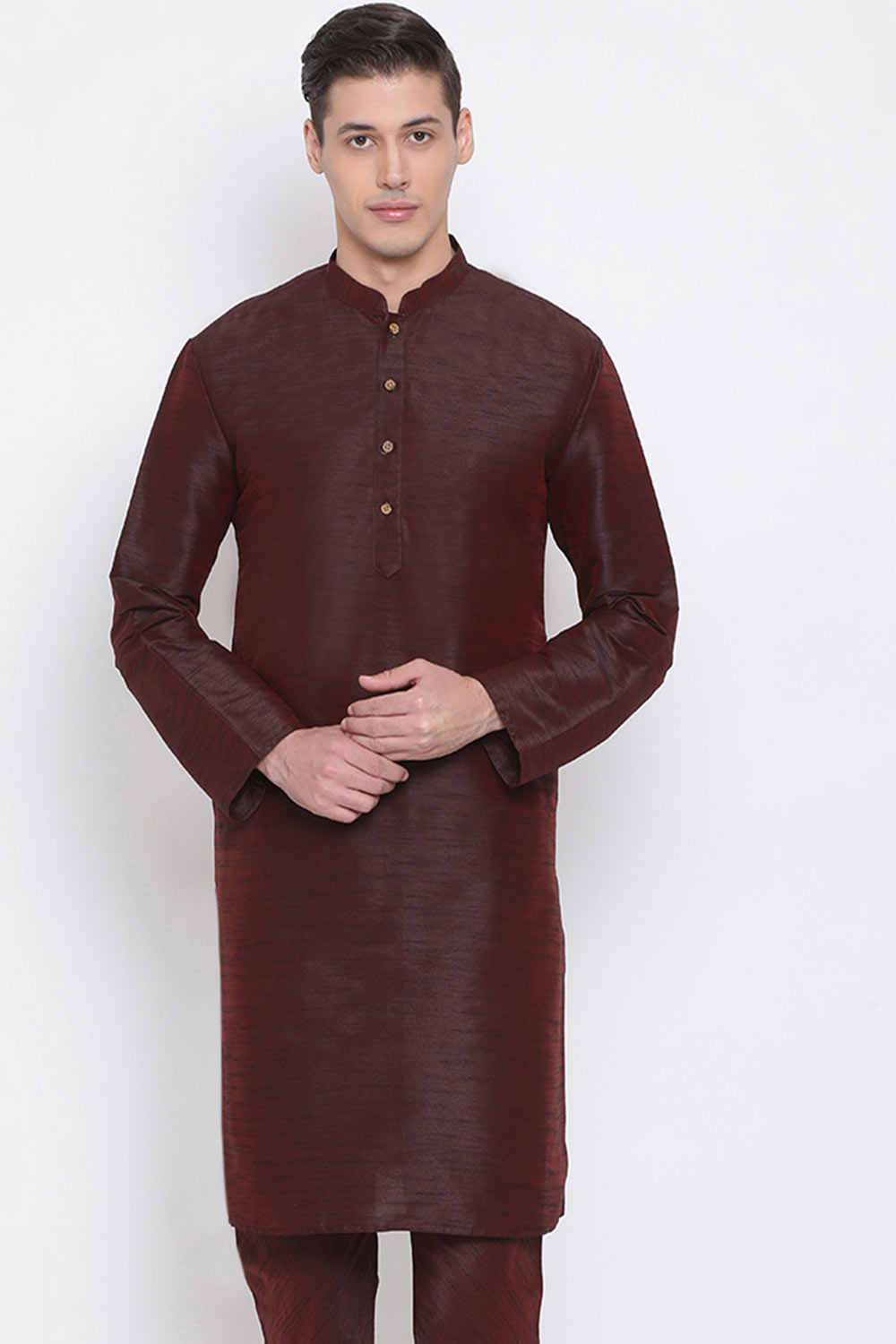 Burgandy Blended Silk Kurta for Men's