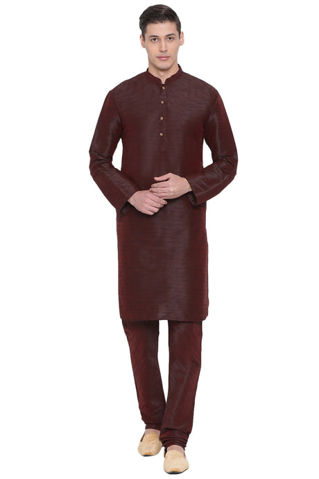 Buy Blended Cotton Solid Kurta Pyjama Set in Wine