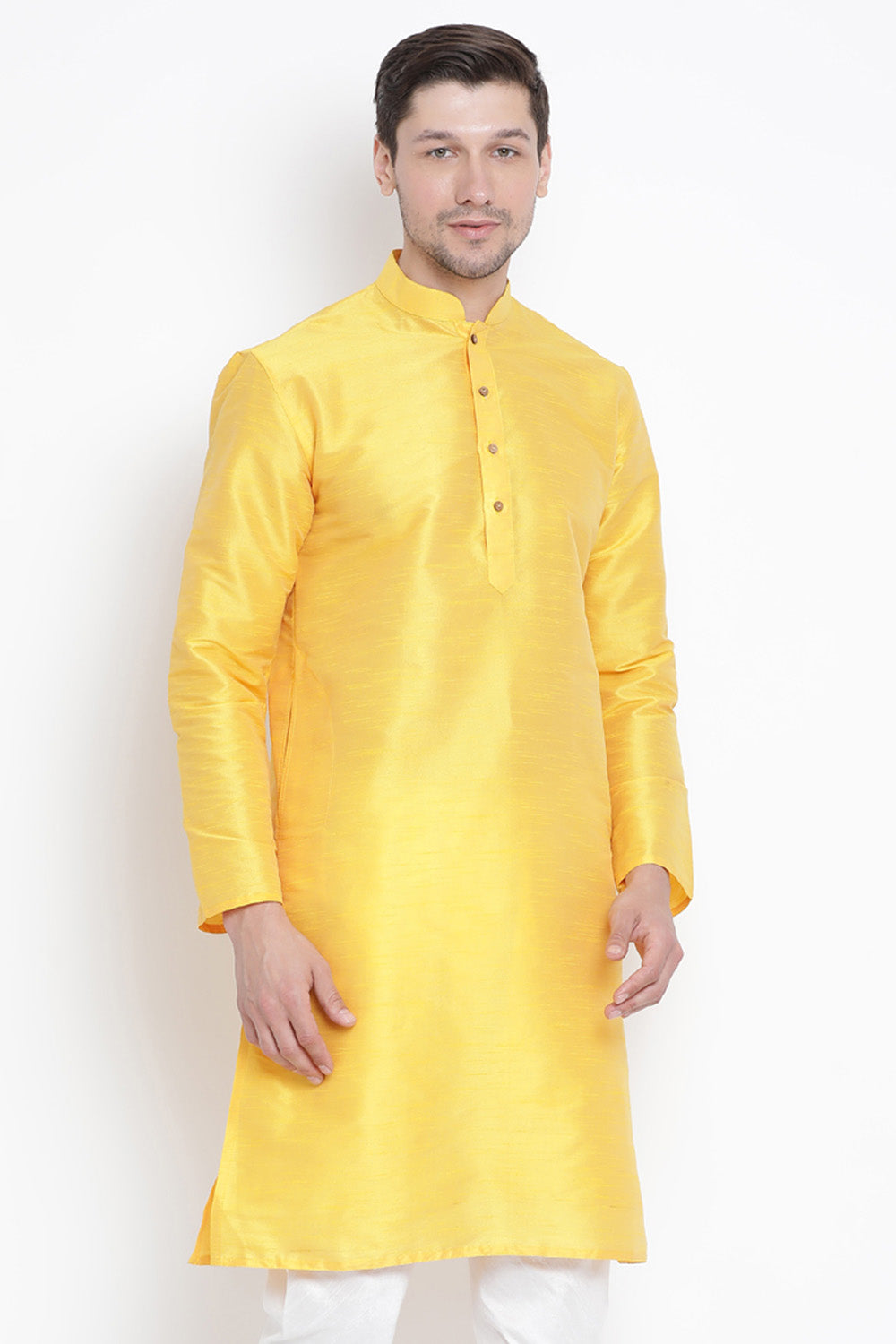 Men's Cotton Art Silk Kurta In Yellow