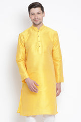 Men's Cotton Art Silk Kurta In Yellow