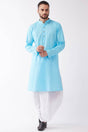 Buy Men's blended Cotton Solid Kurta Set in Aqua Blue