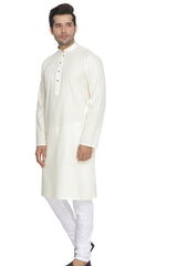 Men's Blended Cotton Kurta Set In White