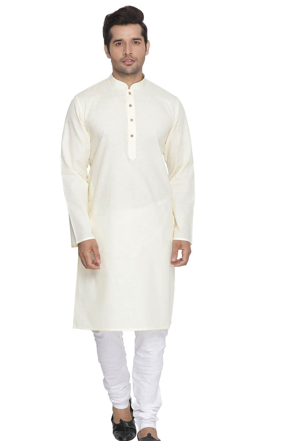 Men's Blended Cotton Kurta Set In White