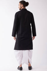 Buy Men's blended Cotton Solid Kurta Set in Black - Back