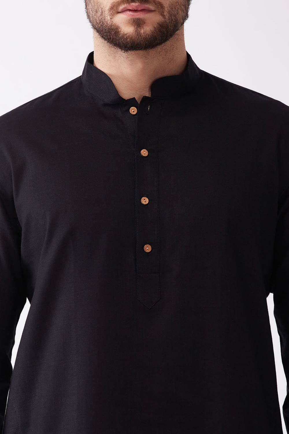 Buy Men's blended Cotton Solid Kurta Set in Black - Side