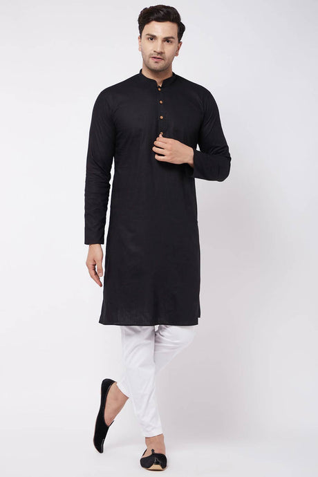 Buy Men's Cotton Solid Kurta Set in Black