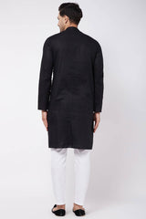 Buy Men's Cotton Solid Kurta Set in Black - Back