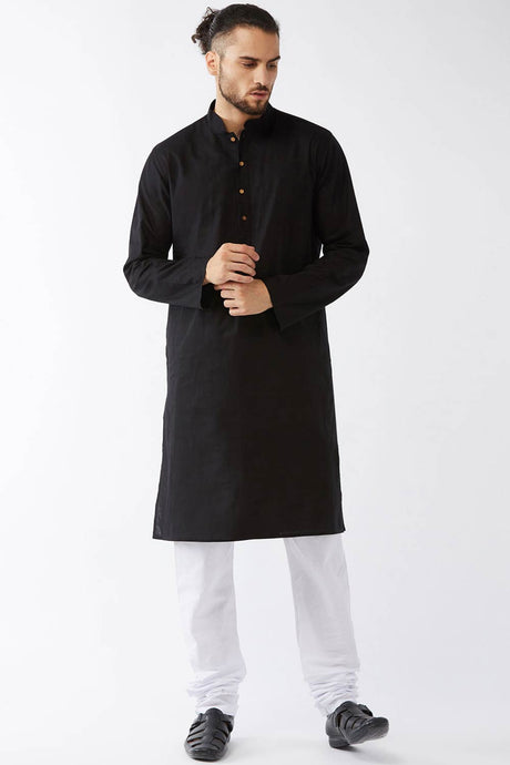 Buy Men's Cotton Solid Kurta Set in Black