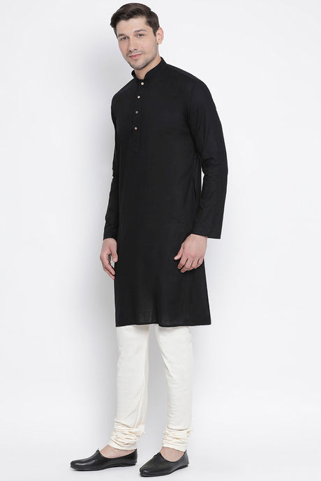 Men's Cotton Blend Kurta Pyjama Set in Black