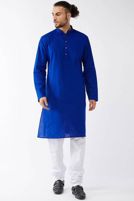 Buy Men's Cotton Solid Kurta Set in Royal Blue