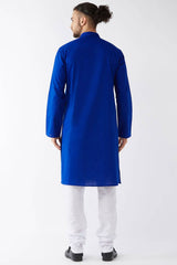 Buy Men's Cotton Solid Kurta Set in Royal Blue - Back