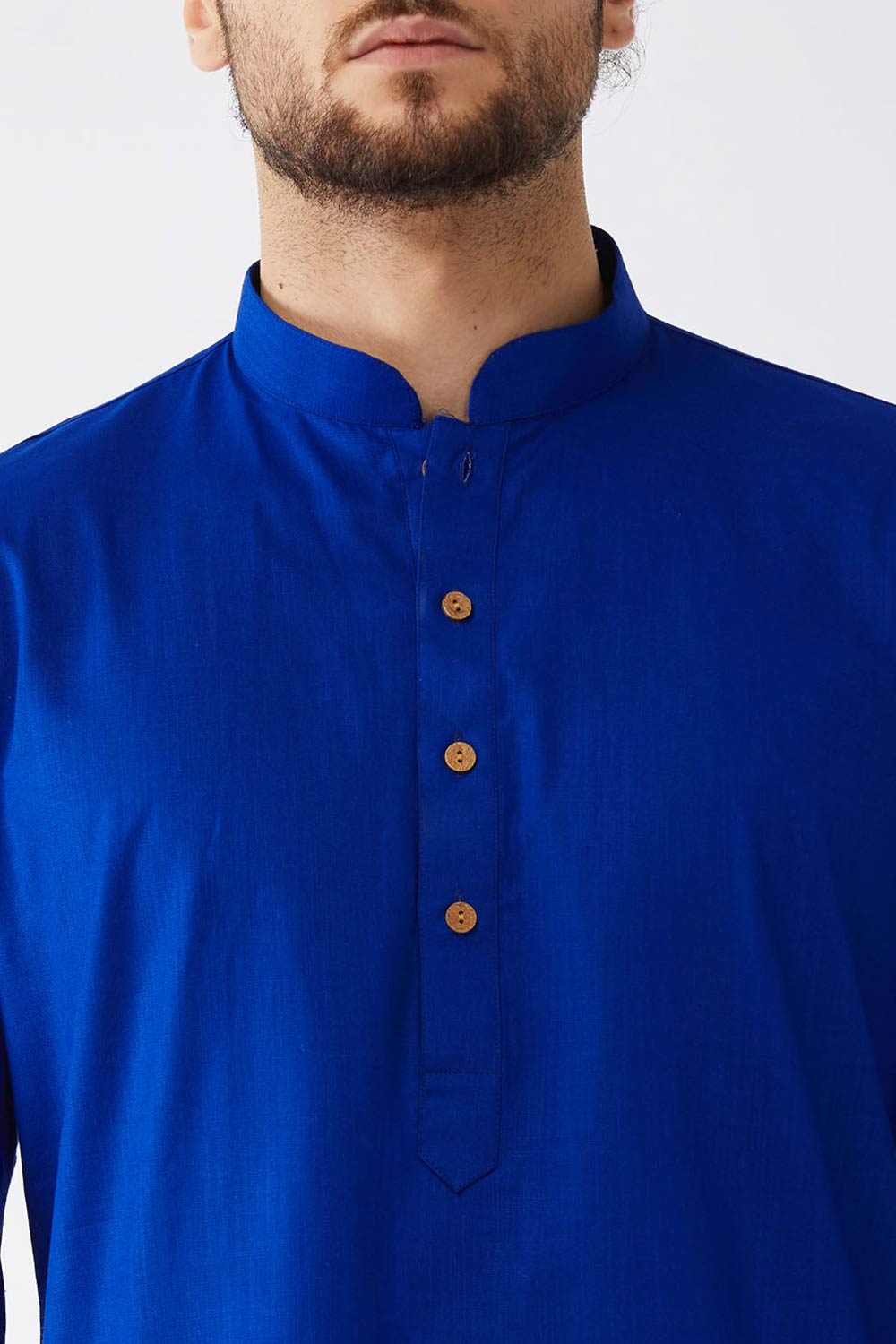 Buy Men's Cotton Solid Kurta Set in Royal Blue - Side