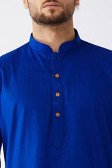 Buy Men's Cotton Solid Kurta Set in Royal Blue - Side